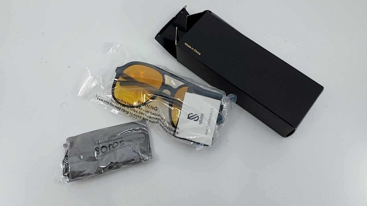 SOJOS Retro Polarized Aviator Sunglasses SJ2174 Black/Yellow Tint