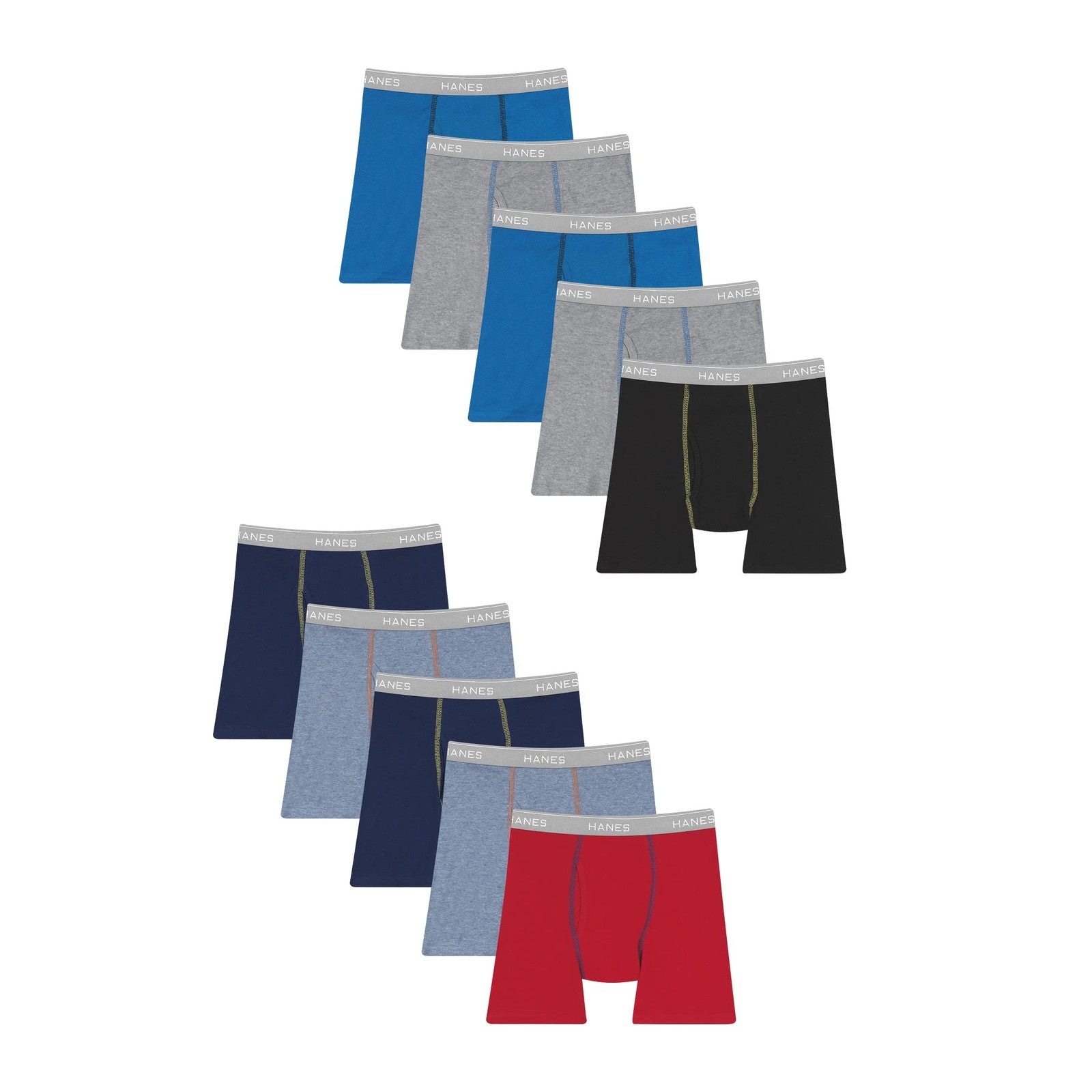Hanes 10 Pack Boys' Boxer Briefs, Comfort Flex, Large, Assorted Colors