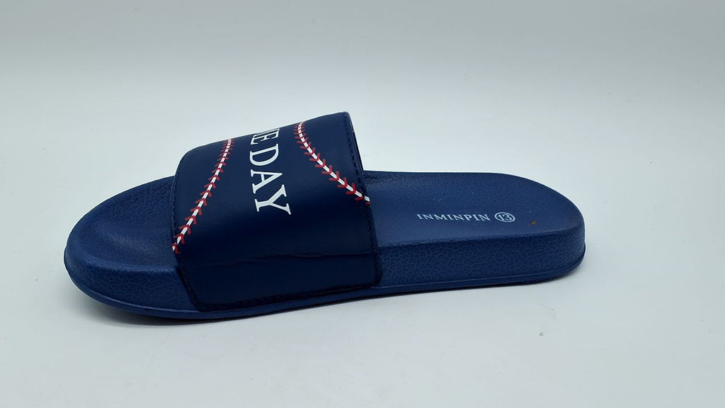 Indoor Outdoor Kids Slides Sandals, Baseball Navy, Size 13 Little Kid