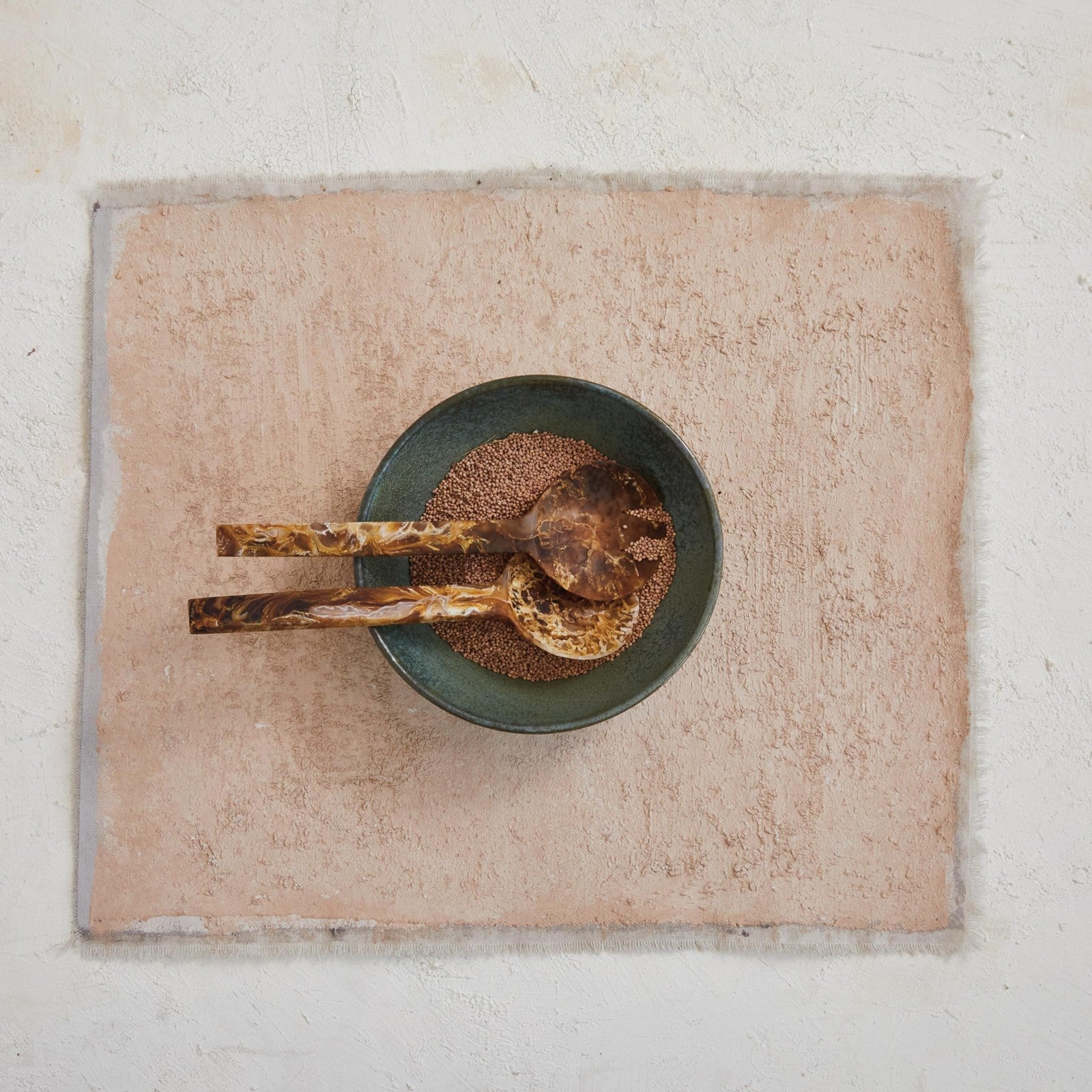 Creative Co-Op Resin Salad Servers with Matte Marble Finish, Brown, Set of 2