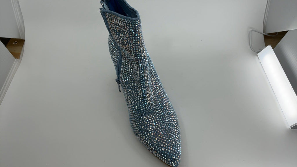 ABSOLEX Women's Blue Denim Pointed Toe Rhinestone Ankle Booties Size 8