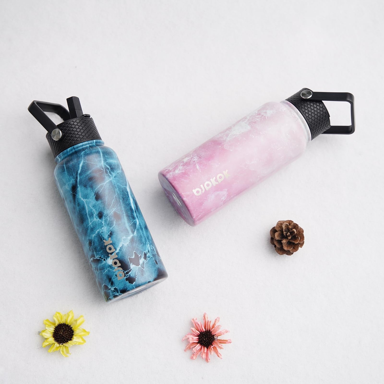 2 Pack 32oz Insulated Water Bottles w/ Straw Lids - Cherry & Ocean Dream