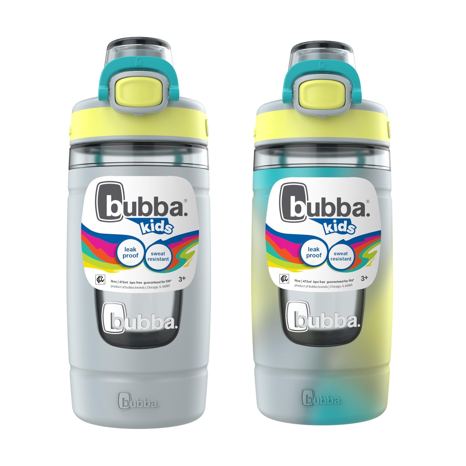 Bubba Kids Flo 16oz Water Bottle 2-Pack w/ Silicone Sleeve Light Stone Tie Dye