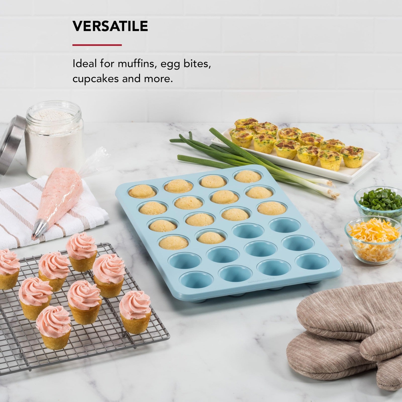 KitchenAid 24-Cup Nonstick Aluminized Steel Mini Muffin Pan, Mineral Water