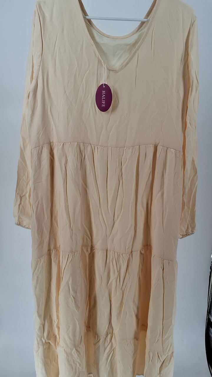 Halife Women's XL Beige Long Sleeve Maxi Dress - Winter Style