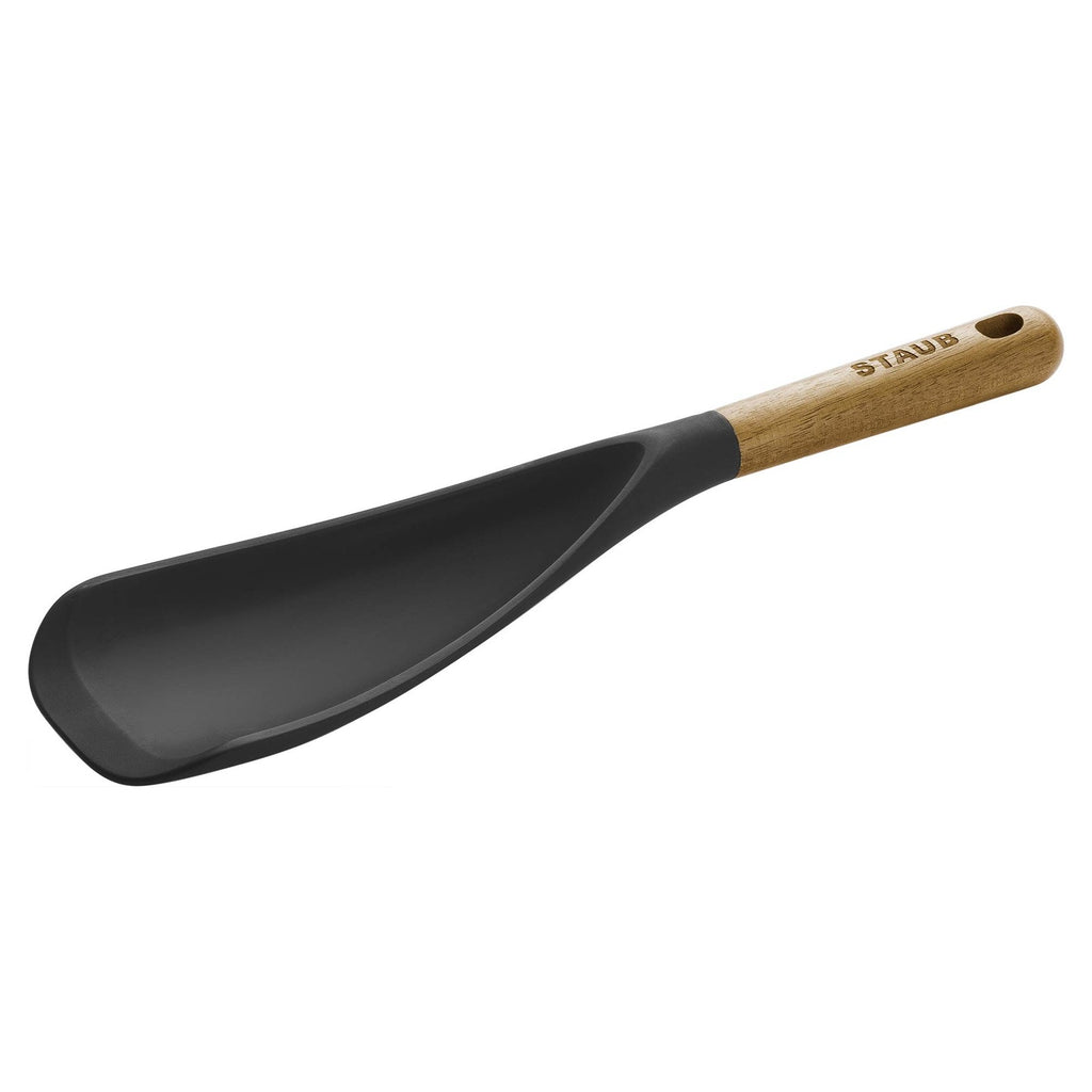 Matte Black Silicone Spatula Spoon, Cooking & Serving w/ Acacia Handle