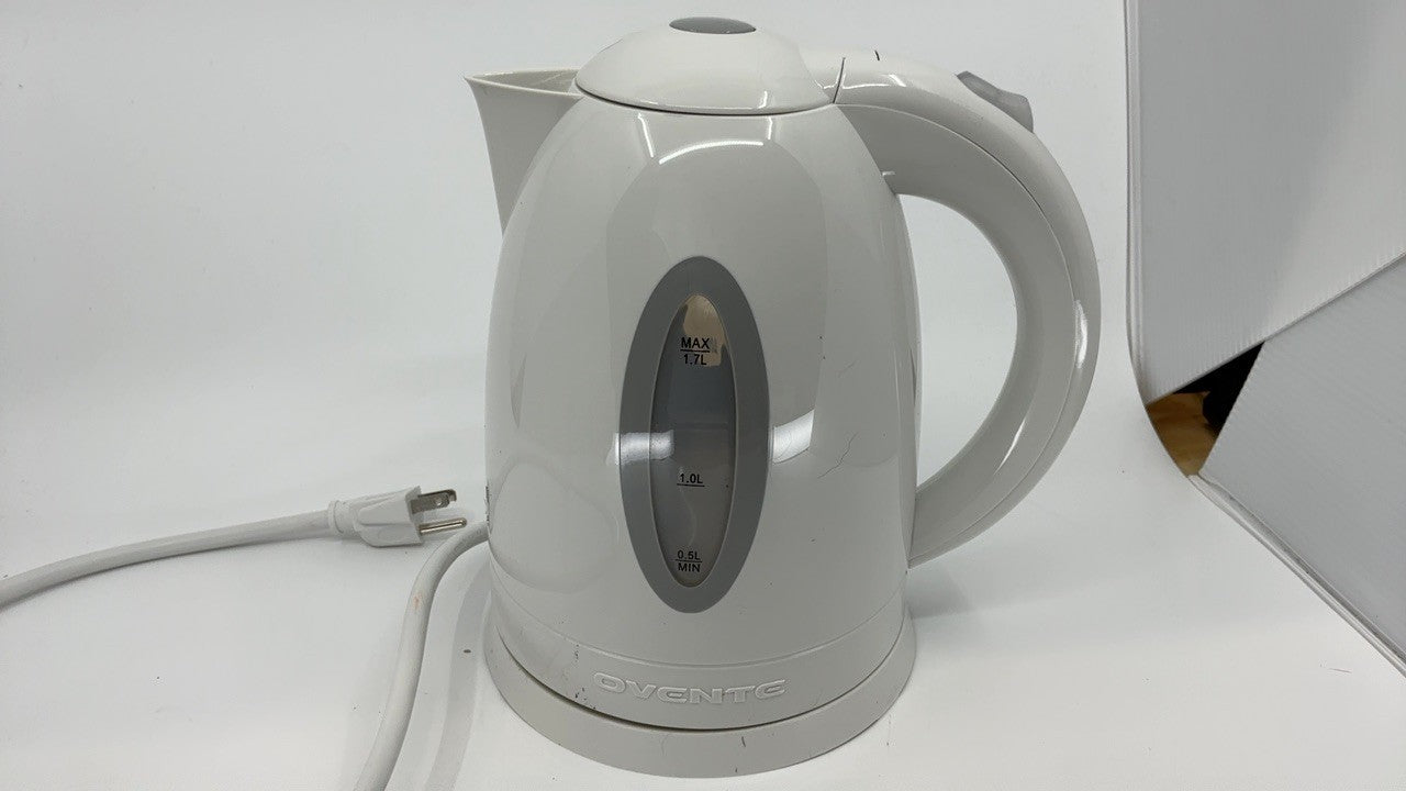 OVENTE 1.7L White Electric Kettle w/ Water Level Gauge & Removable Filter
