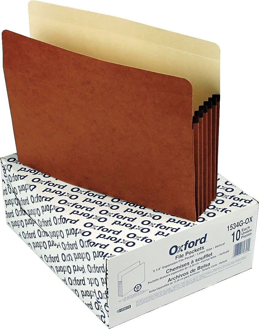 Pendaflex File Pockets, Letter Size, 5.25" Expansion, Redrope, Box of 10