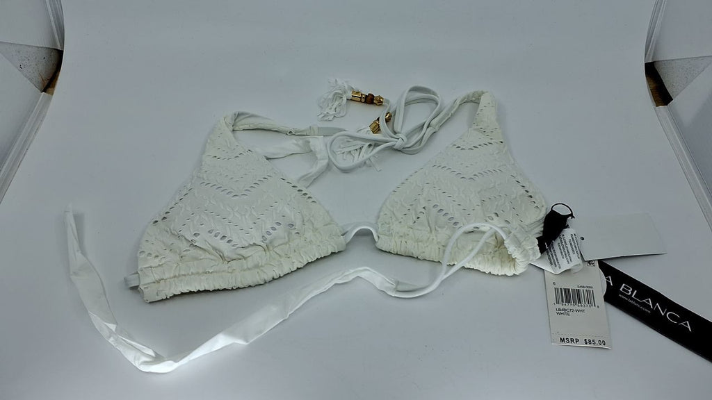 La Blanca Women's Halter Bikini Top, White, Size 6, Adjustable
