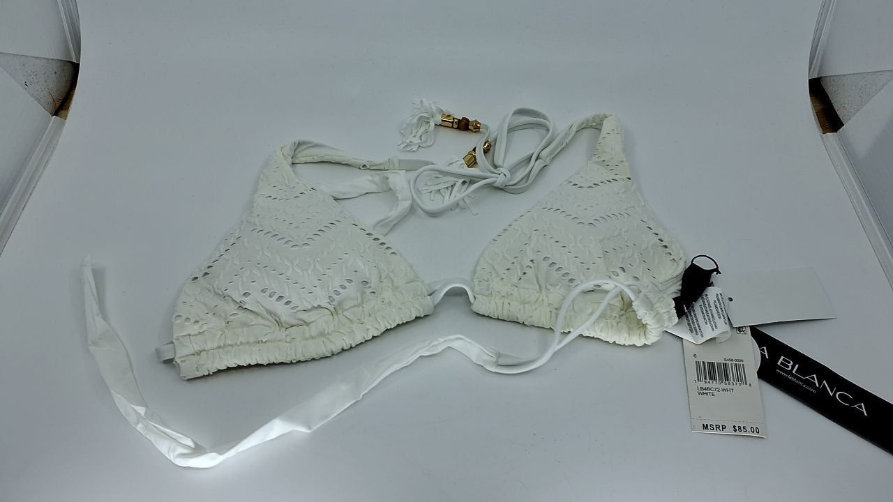 La Blanca Women's Halter Bikini Top, White, Size 6, Adjustable