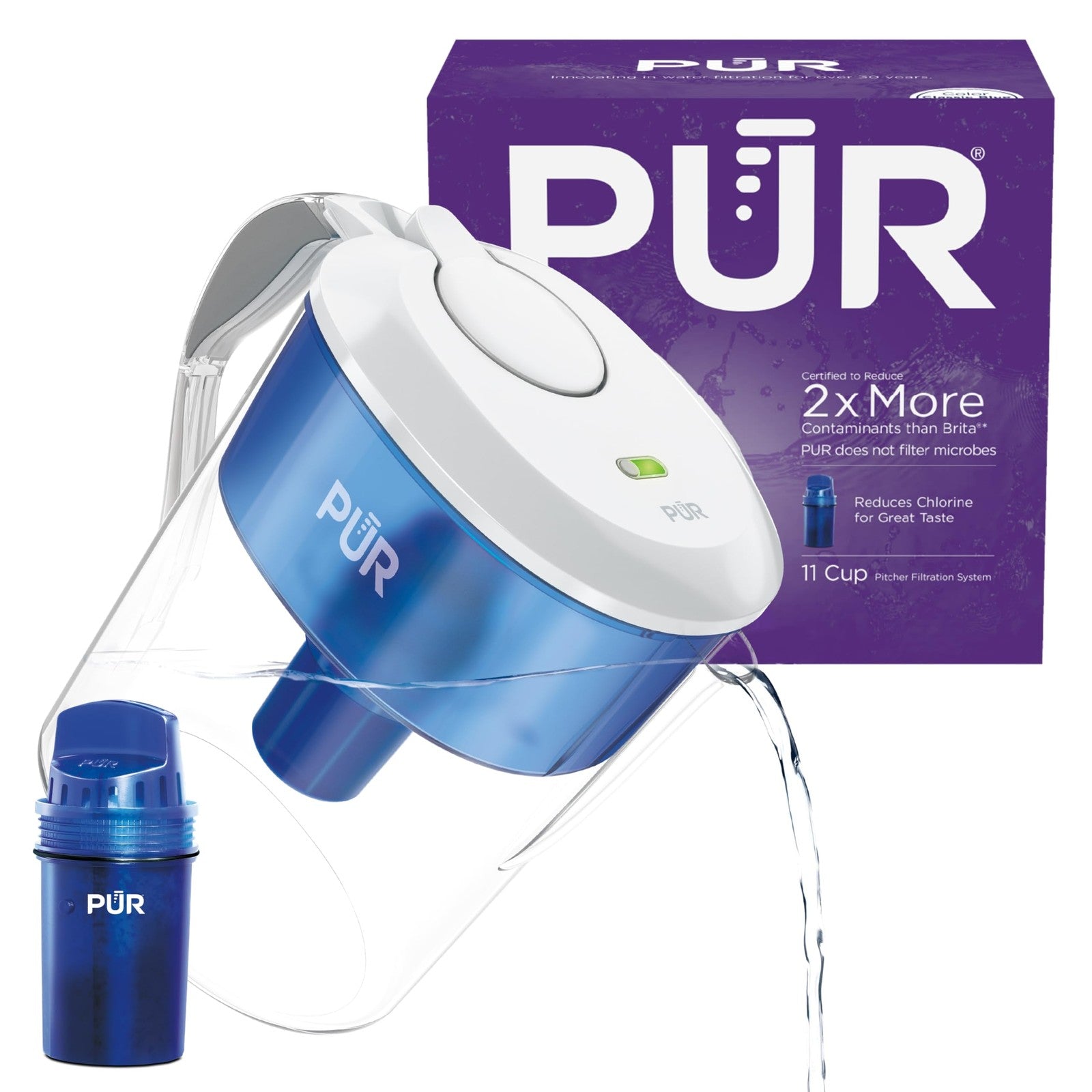 PUR 11-Cup Water Filter Pitcher, Dishwasher Safe, Change Indicator, White