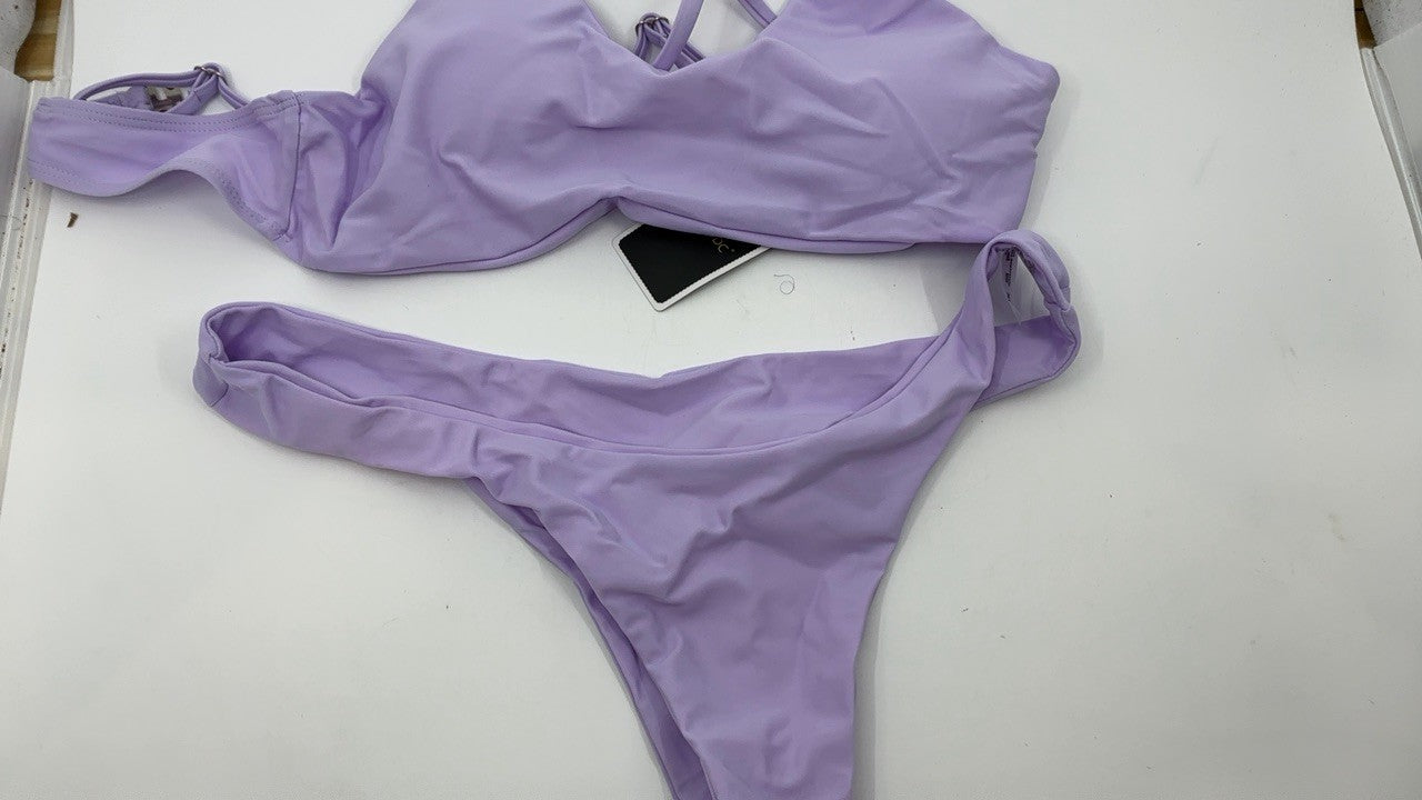 Women's Lavender Push Up Padded Thong Bikini Swimsuit, XL
