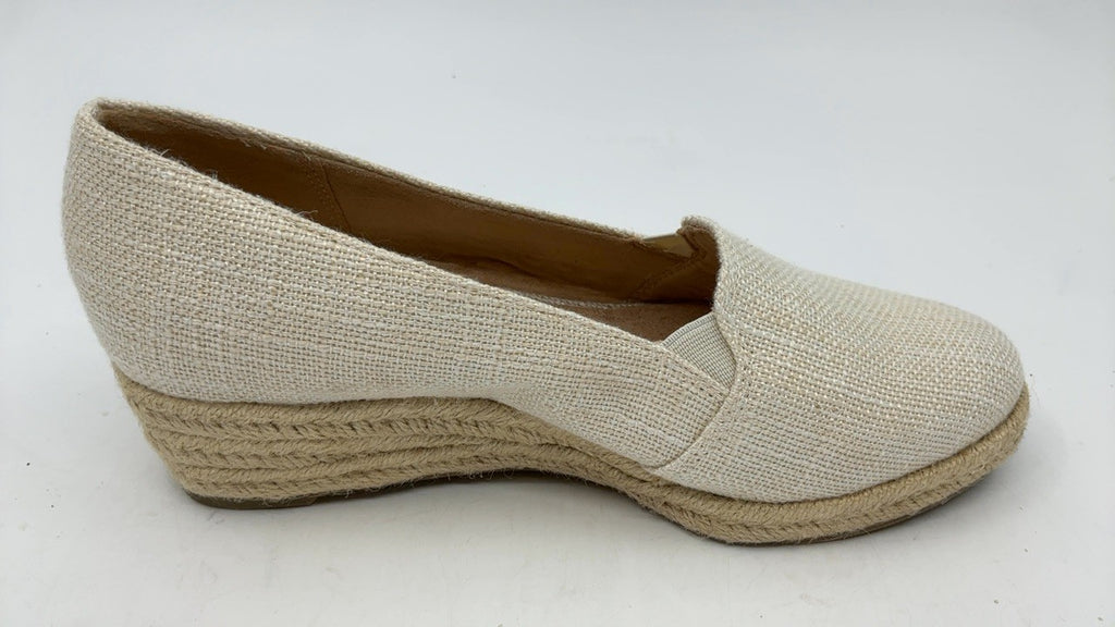 LifeStride Womens Kamilla Wedge Espadrilles Cream Linen 6 W