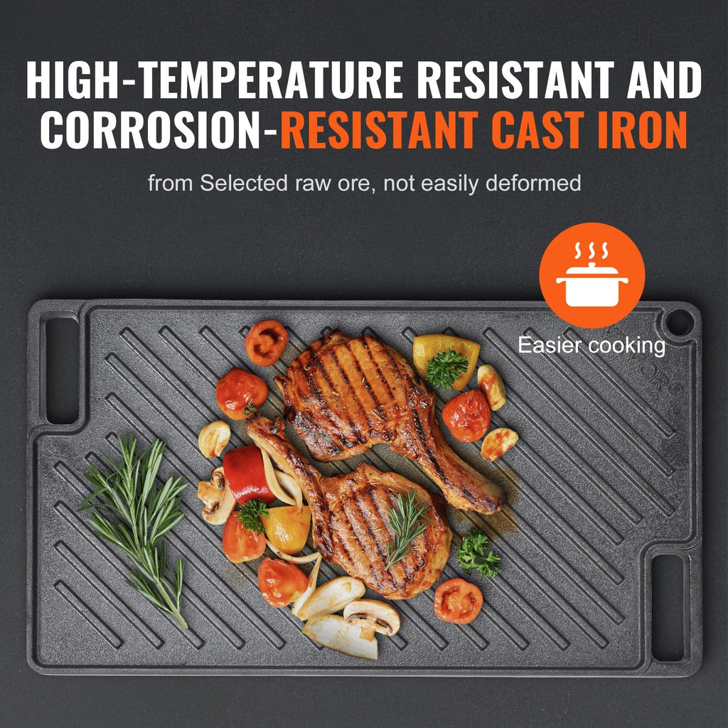 Rectangular 17x10'' Cast Iron Griddle Pan, Non-Stick, BBQ, Black