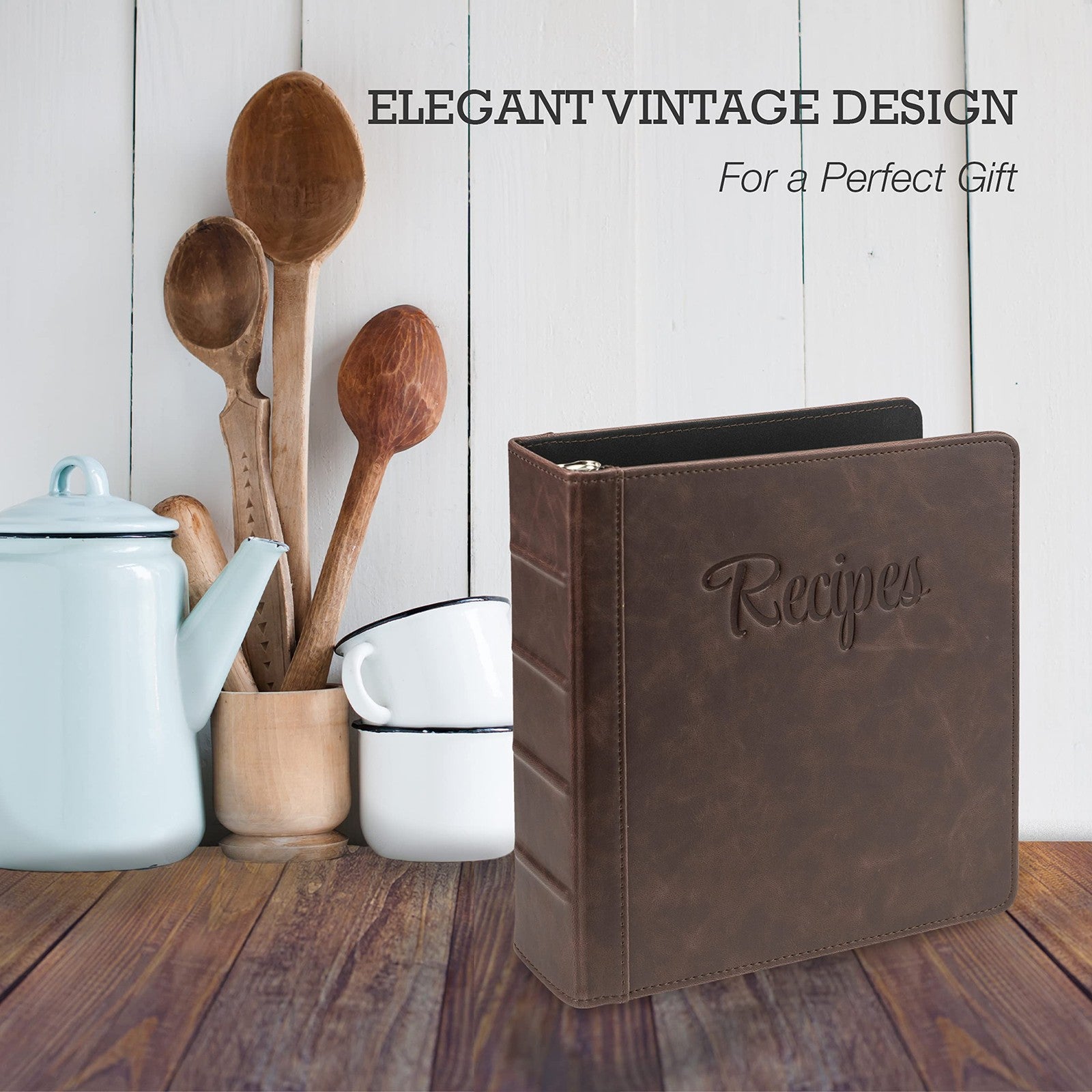 2-Inch Recipe Organizer Binder, Faux Leather, 50 Card Sleeves & Dividers