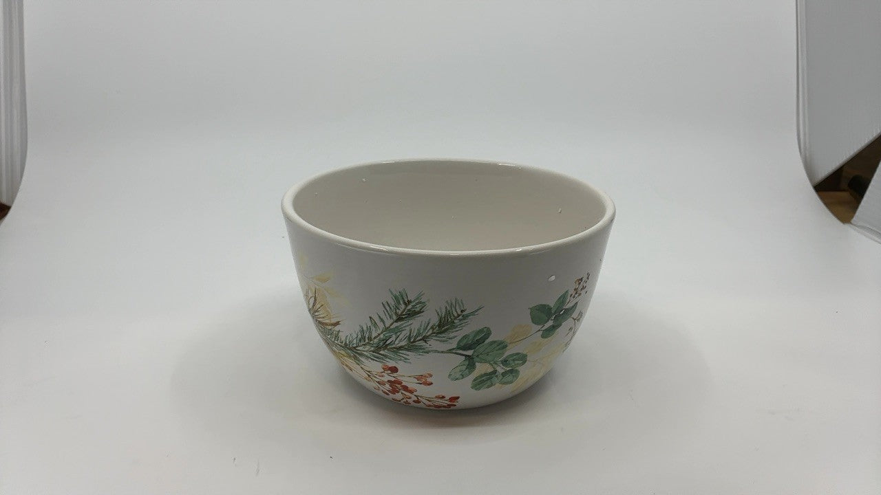 Pinecone & Berry Ceramic Bowls - Set of 4, 22 oz Christmas Serving Bowls