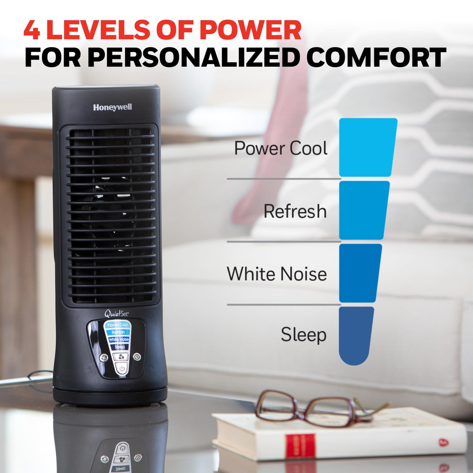 Honeywell Quiet Table Fan, 13in Oscillating, 4 Levels, Black, HTF210B