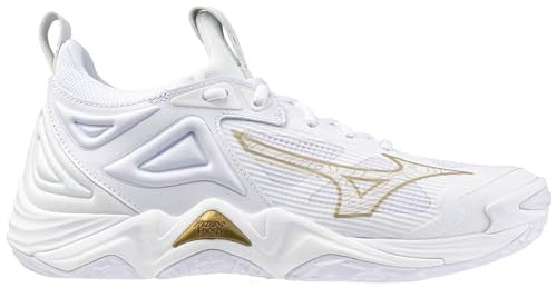 Mizuno Wave Momentum 3 Women's Volleyball Shoe, White-Gold, 6