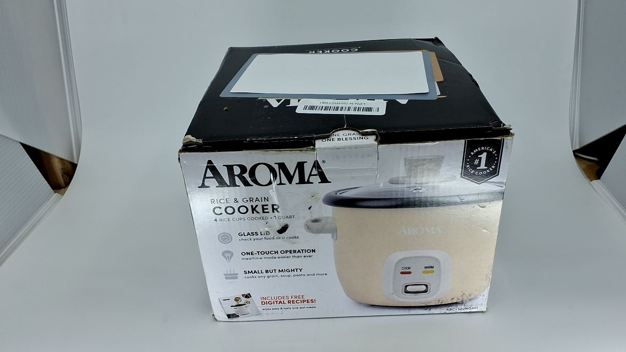 Aroma Mini Grain Cooker 2-Cup Uncooked 4-Cup Cooked Milk Tea Color