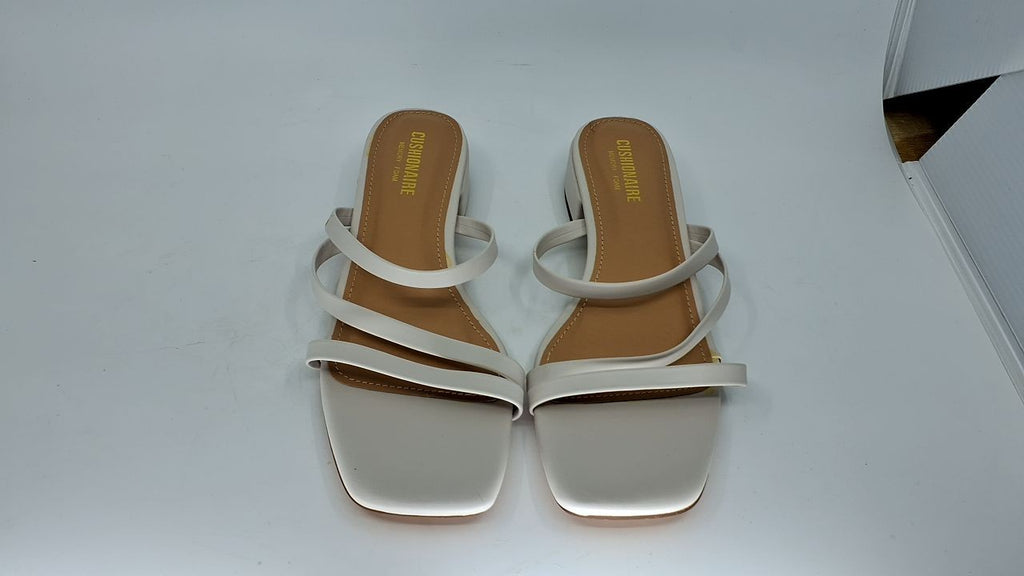 CUSHIONAIRE Newport Low Block Heel Sandals Ivory 8 w/ Memory Foam