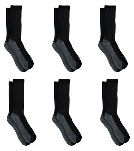 6 Pairs Dickies Dri-Tech Moisture Control Crew Socks, Black, Size 6-12