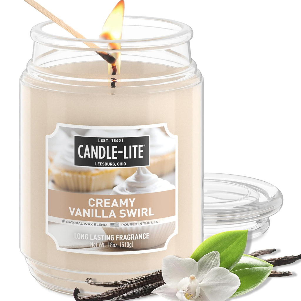 Candle-lite 18 oz Creamy Vanilla Swirl Candle, Single-Wick, Long Lasting