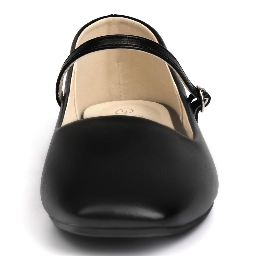 Versatile Womens Black Flats Size 7 w/ Adjustable Strap & Comfort