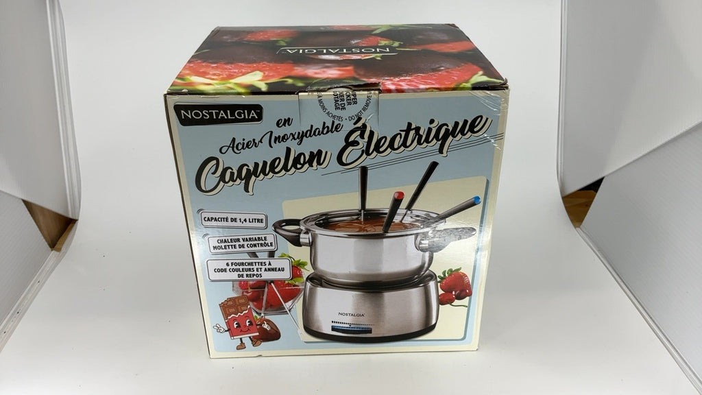 Nostalgia 6-Cup Electric Fondue Pot Set w/ Color-Coded Forks, Stainless Steel