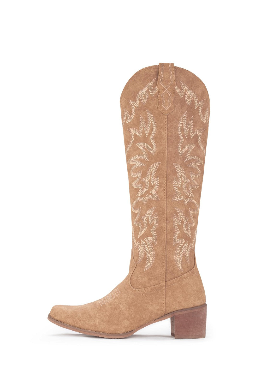 Camel Knee High Cowboy Boots for Women 11.5W Side Zipper Chunky Heel