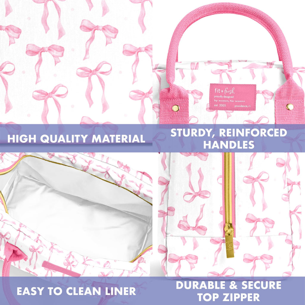 Insulated Pink Bows Lunch Bag w/ Containers, Fit & Fresh Bloomington