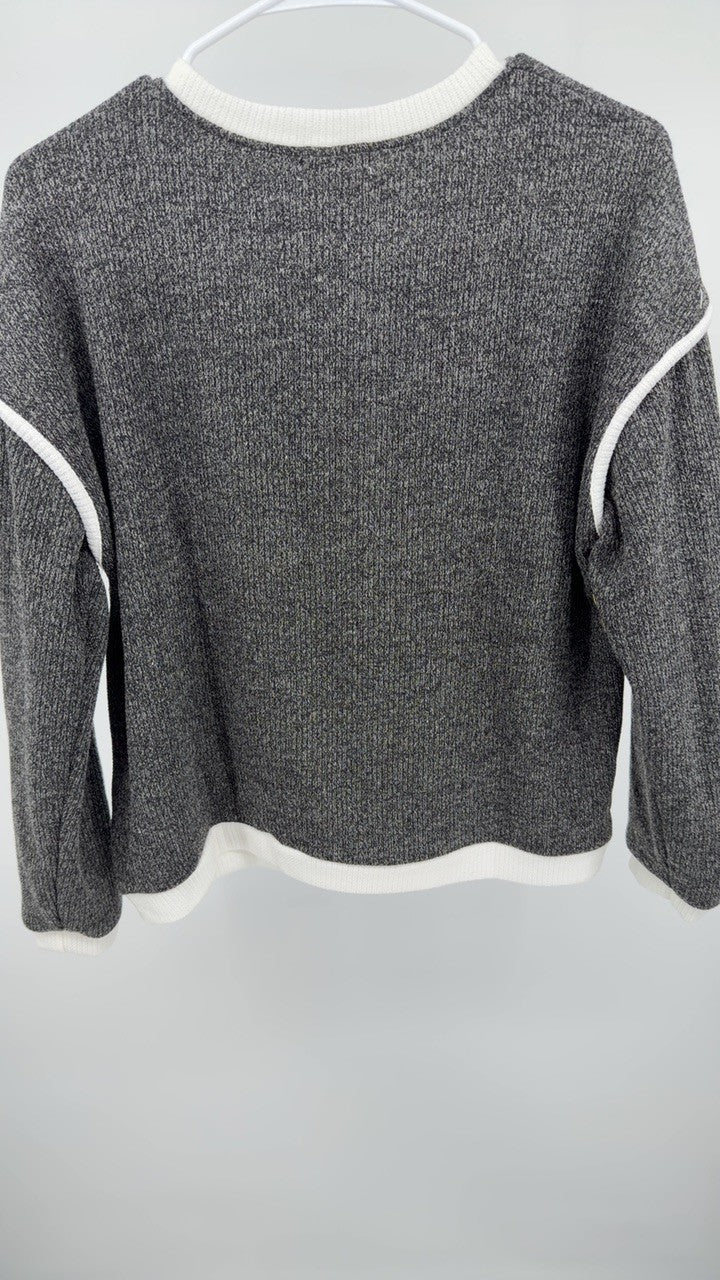 Ribbed Contrast Trim Long Sleeve Top