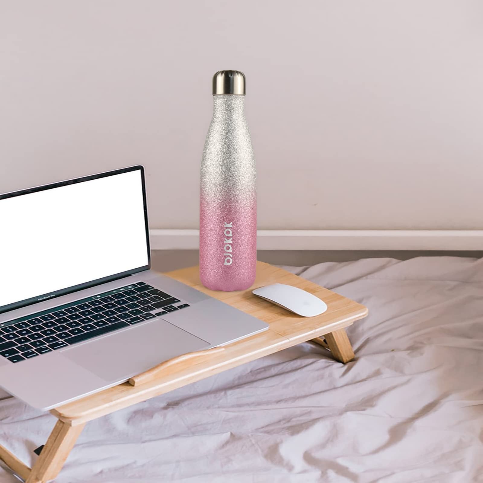 Stainless Steel Sports Water Bottle 17oz, Keeps Cold 24H, Glitter Silver