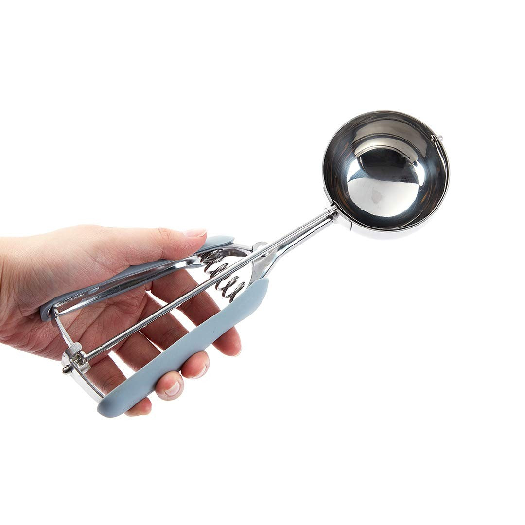 Stainless Steel Ice Cream Scooper 4 Oz - Built-In Blade, Gray Handle
