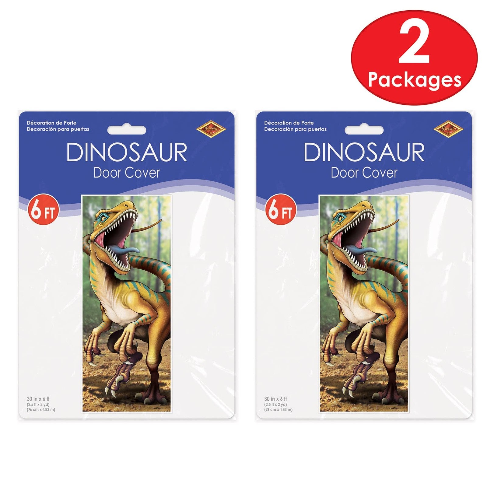 Set of 2 Dinosaur Door Covers 6' x 30" Plastic Party Supplies