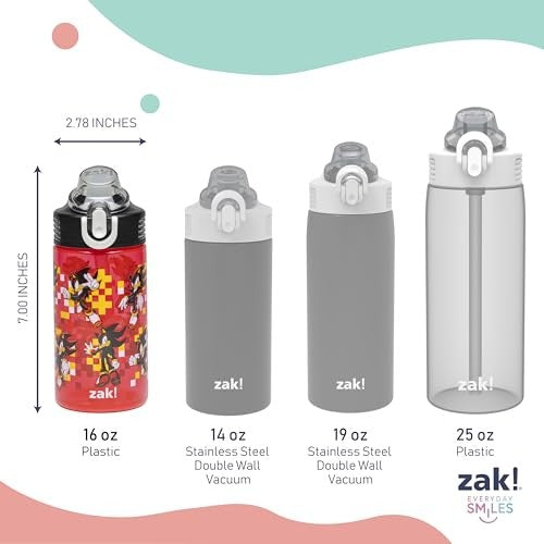 Sonic & Shadow 16oz Water Bottles, BPA-Free, Leak-Proof, 2-Pack