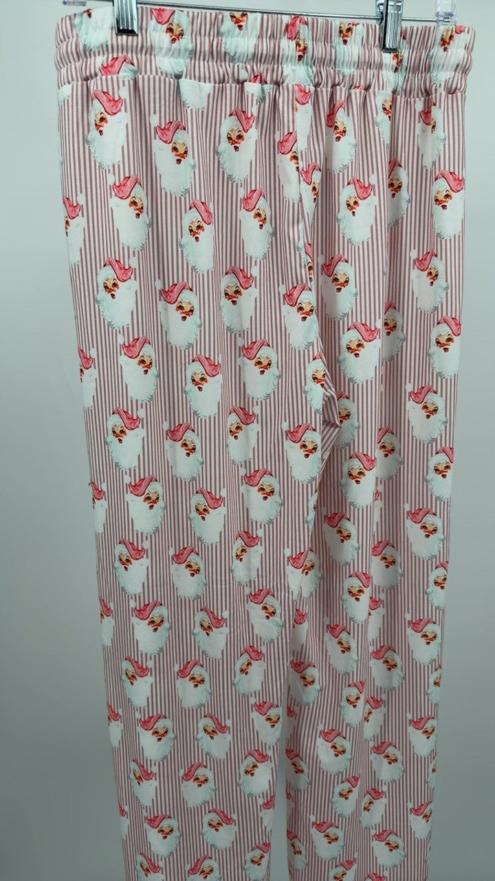 Santa Print Long Sleeve Top and Pants Lounge Set