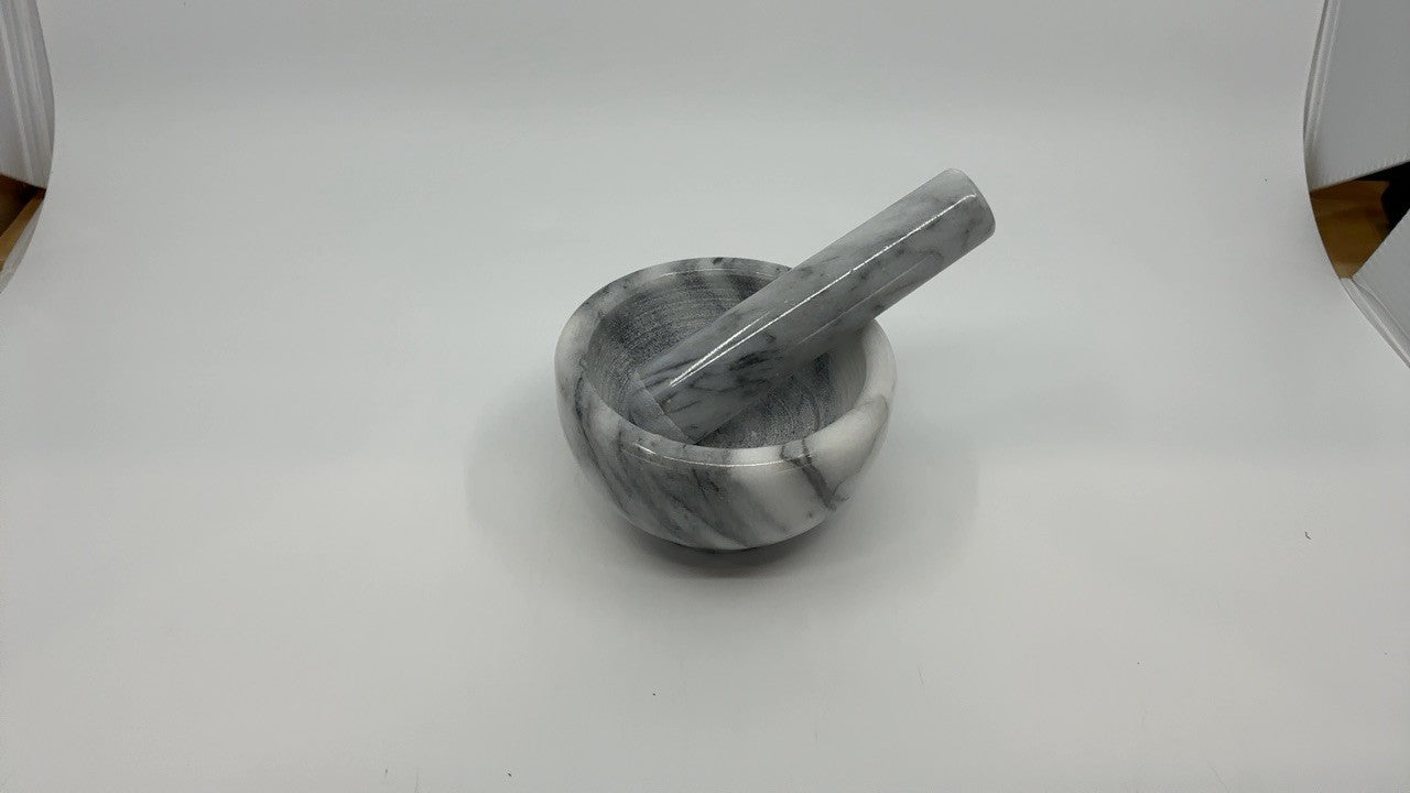 Mortar & Pestle Set, 3.8-Inch Carrara Marble, Nut Butter & Spice Grinder