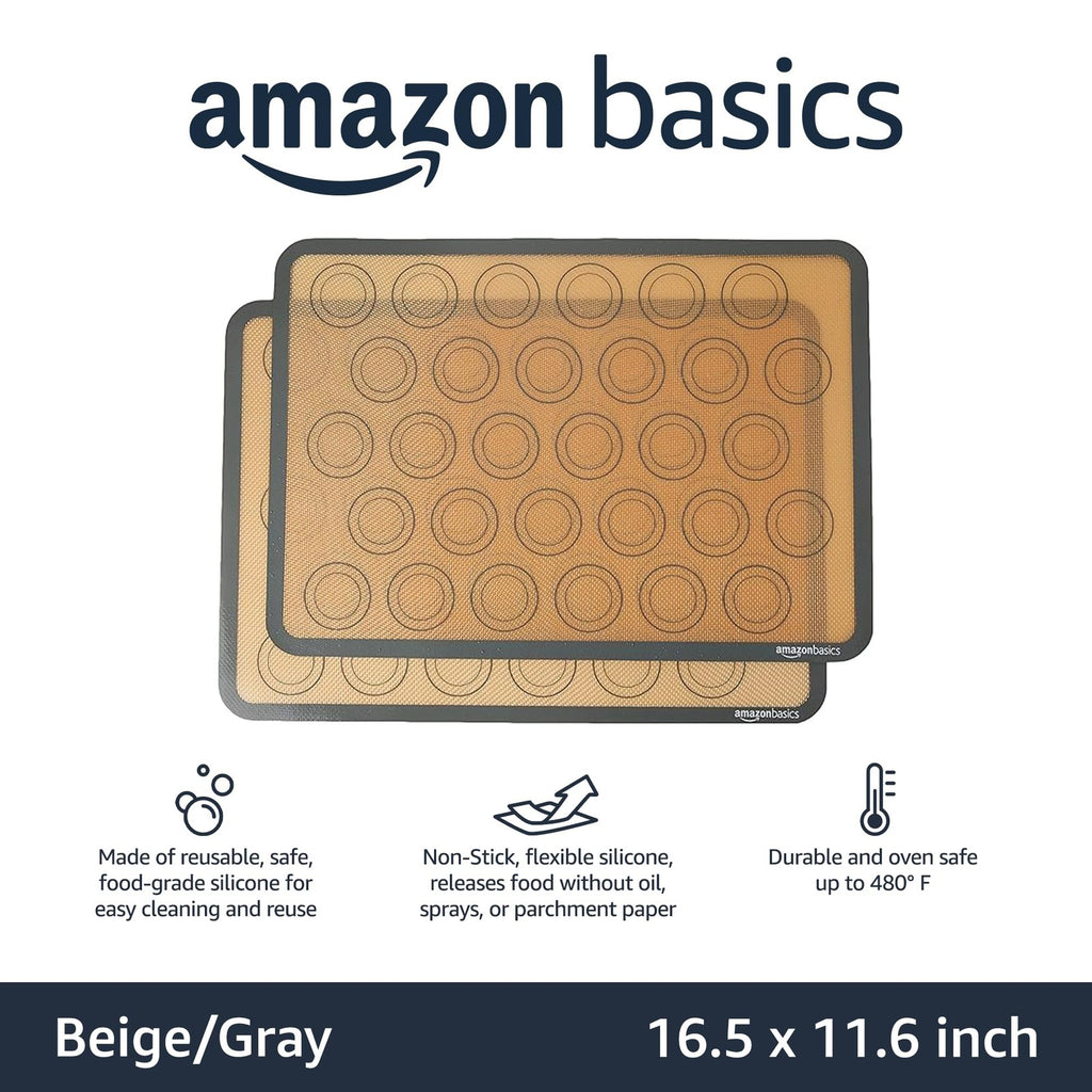 Silicone Baking Mat 2-Pack for Macarons, Non-Stick, 16.5x11.6 in, Beige/Gray