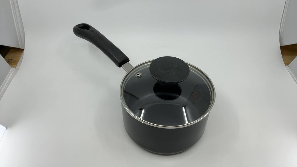 1-Quart Nonstick Saucepan w/ Glass Lid, Black Aluminum Cooking Pot