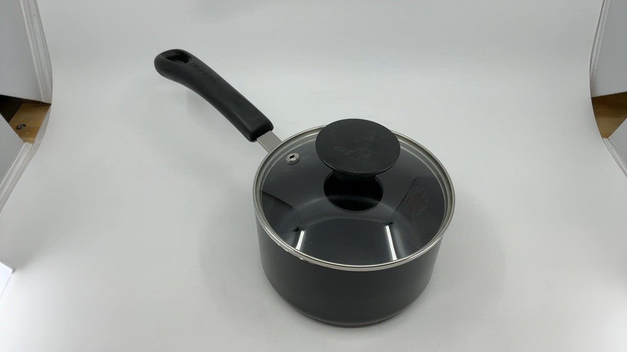 1-Quart Nonstick Saucepan w/ Glass Lid, Black Aluminum Cooking Pot