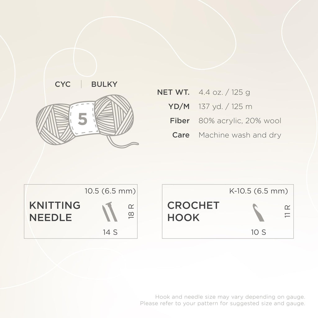 Hue + Me Chunky Yarn, Cement, 1 Pack for Knitting & Crocheting