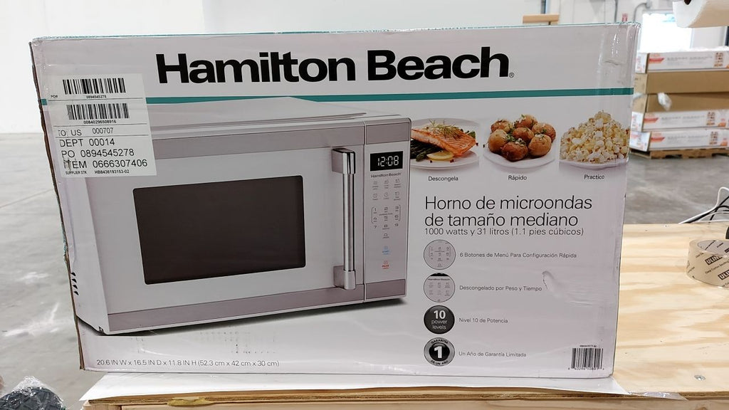 Hamilton 1.1 Cu Ft Countertop Microwave Oven White & Stainless Steel