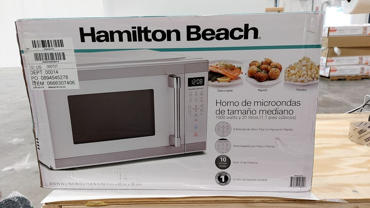 Hamilton 1.1 Cu Ft Countertop Microwave Oven White & Stainless Steel