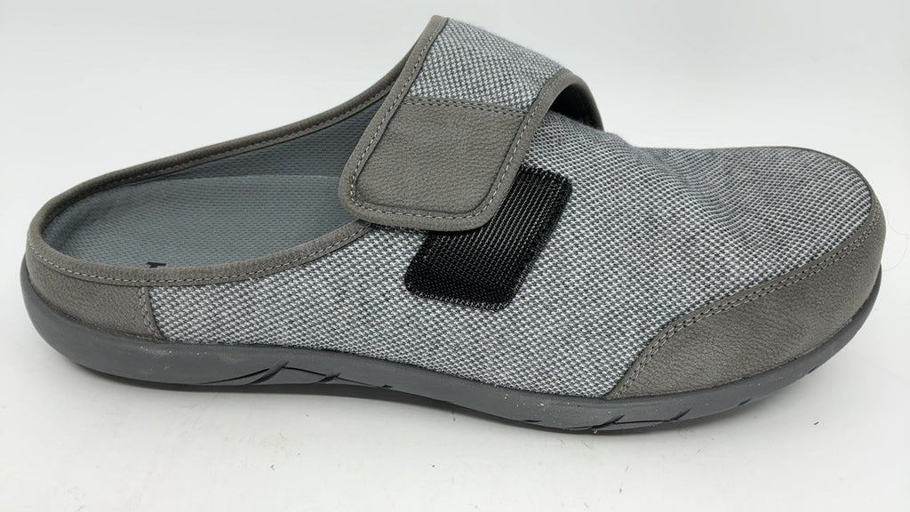 Men's Grey 13 Slippers - Extra Wide Diabetic Design w/ Adjustable Strap