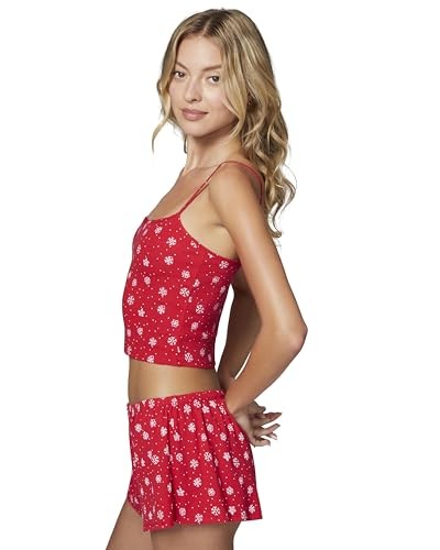 Daze Off Women's Sleep Cami & Short Set, Large, Scarlet Snowflakes