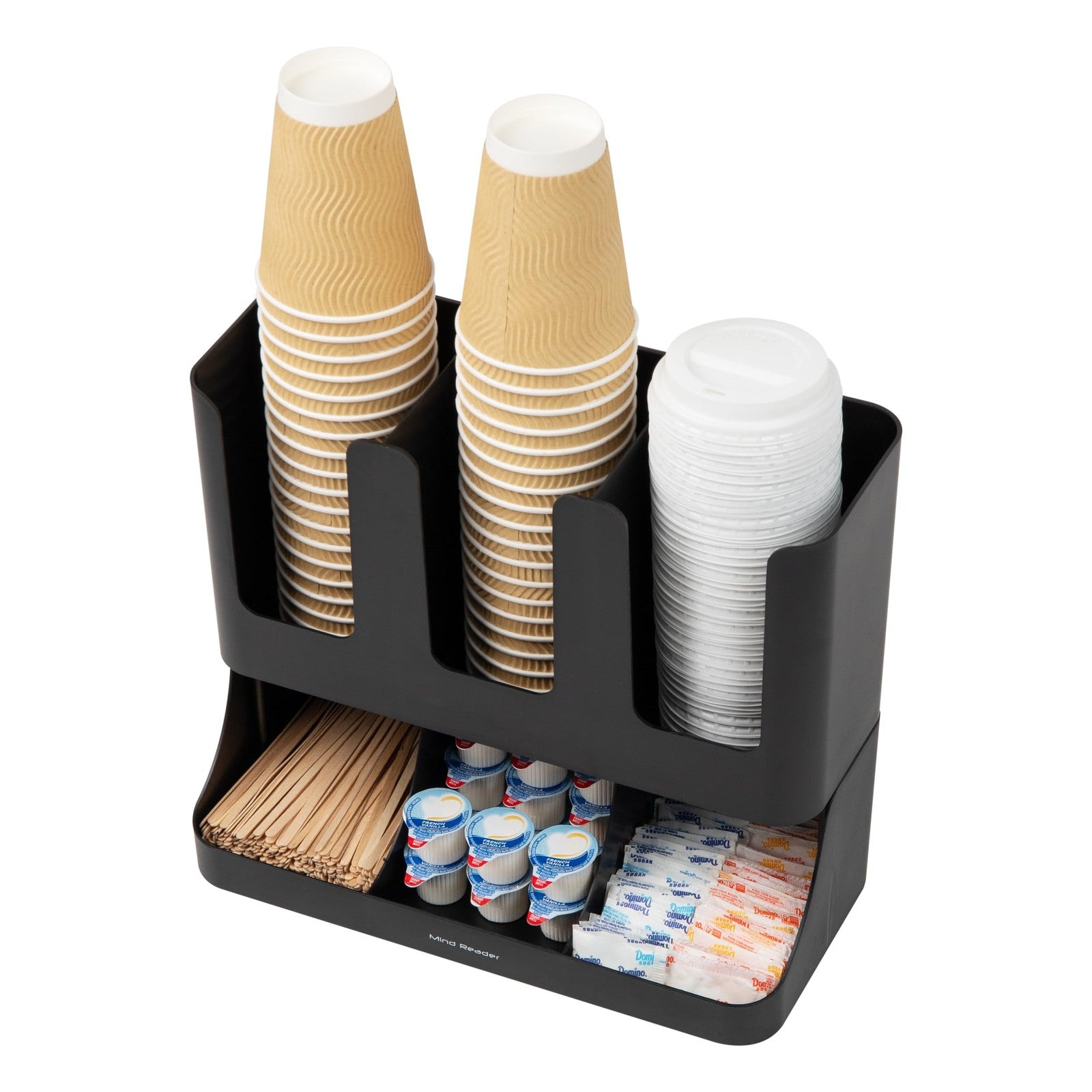 Upright 6 Compartment Condiment Organizer for Coffee & Tea, Black