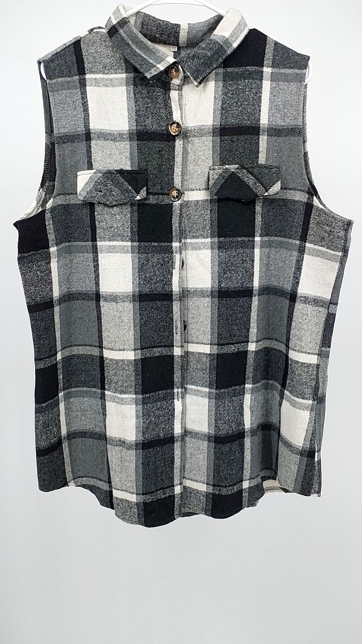 Plaid Button Up Vest Coat