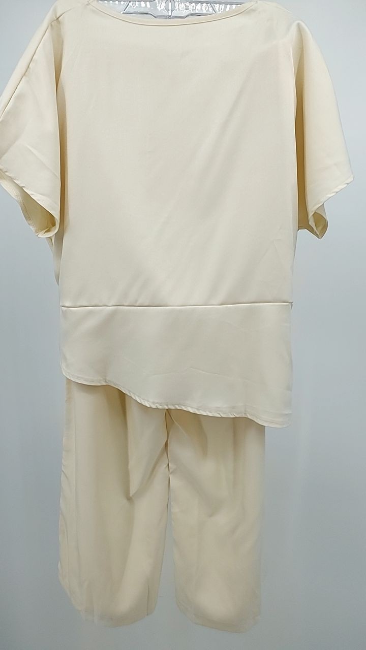 Full Size Surplice Short Sleeve Top and Pants Set Plus Size