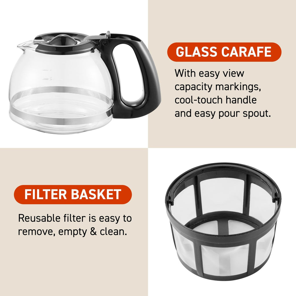 Automatic 4-Cup Coffee Maker, Black, Reusable Filter, Glass Carafe