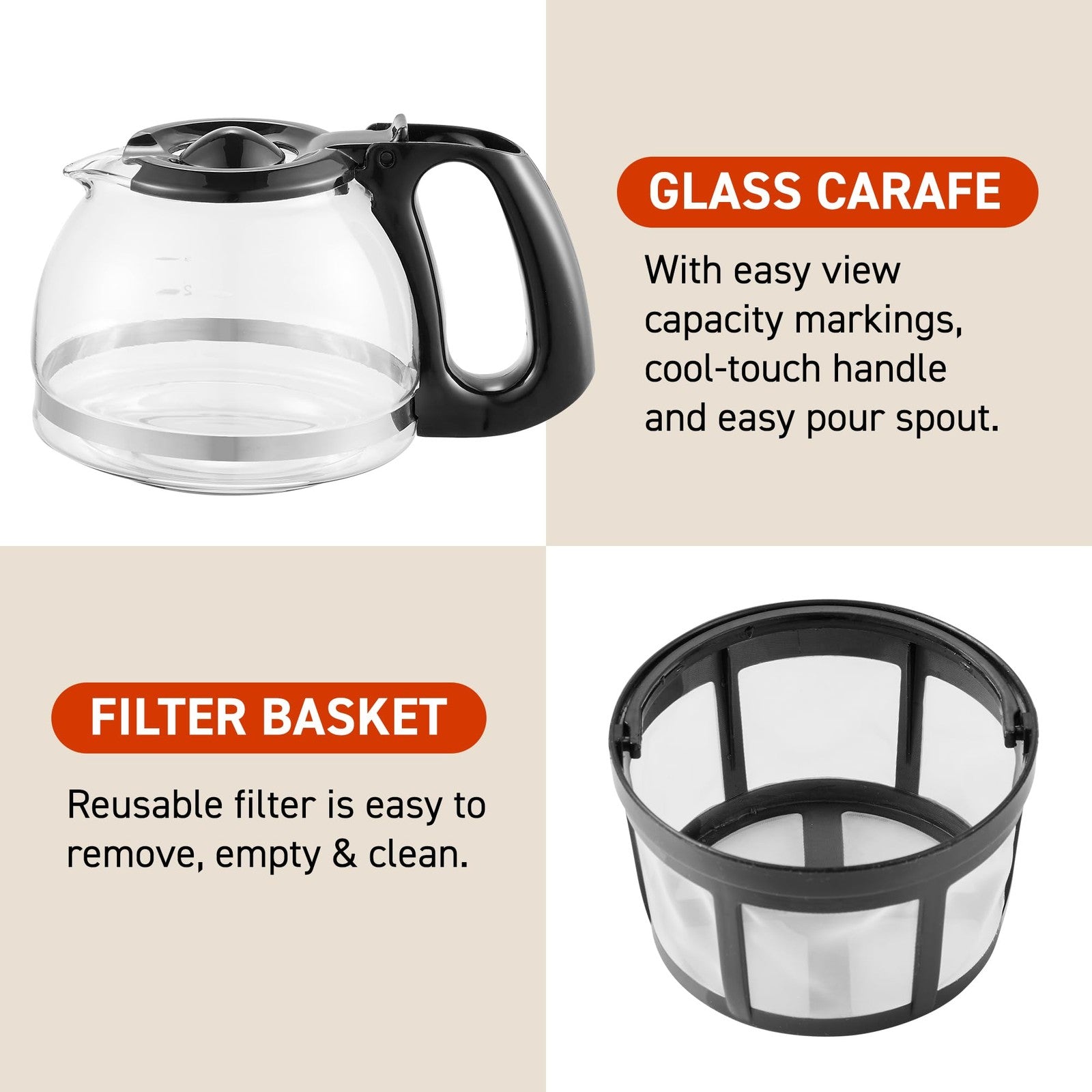 Automatic 4-Cup Coffee Maker, Black, Reusable Filter, Glass Carafe